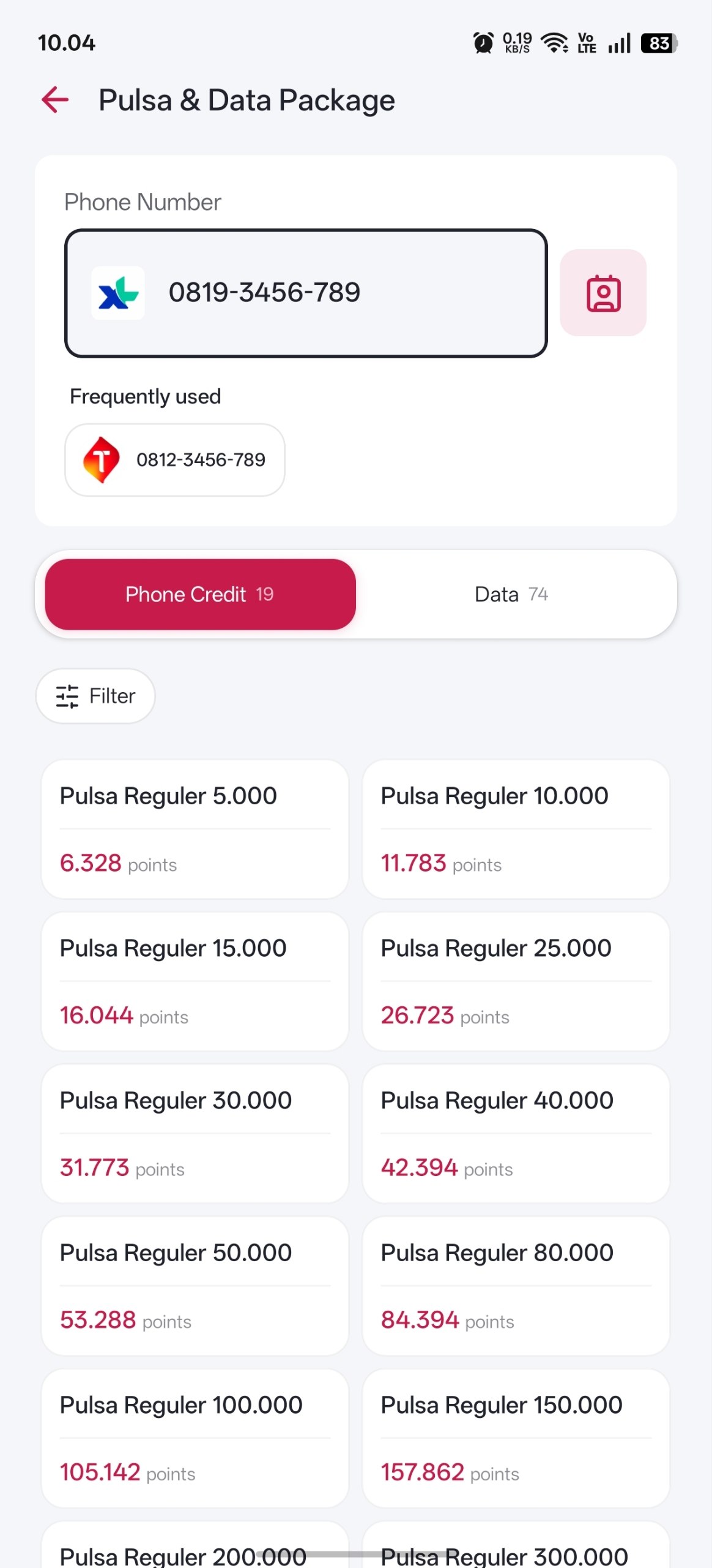 Buying phone credit inside TakumiPay